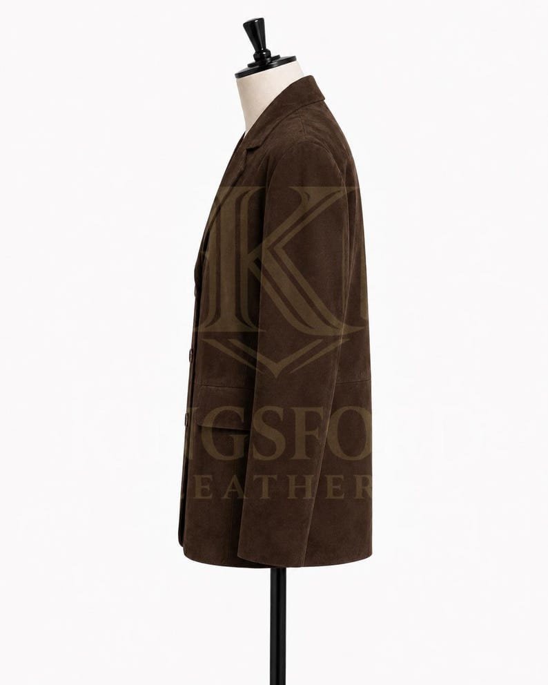 Brown suede blazer, oversized thumbnail 3