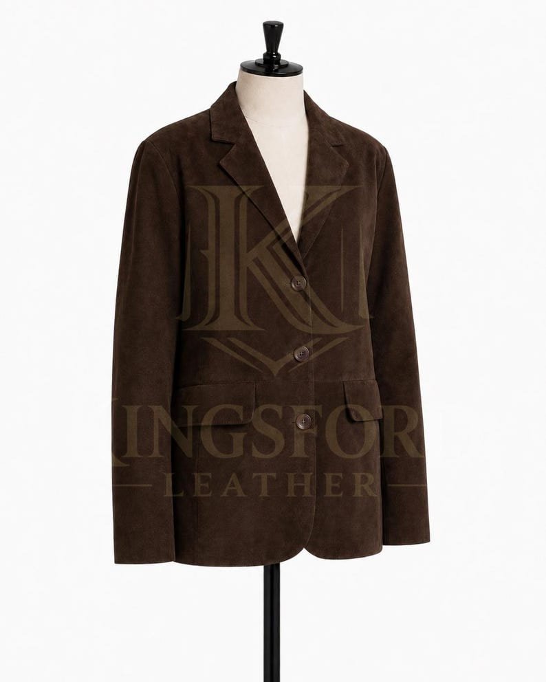 Brown suede blazer, oversized thumbnail 4