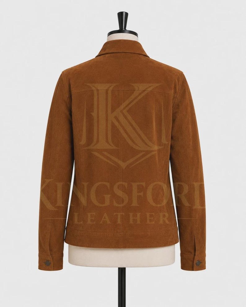 Brown suede trucker jacket, western cut alternate angle