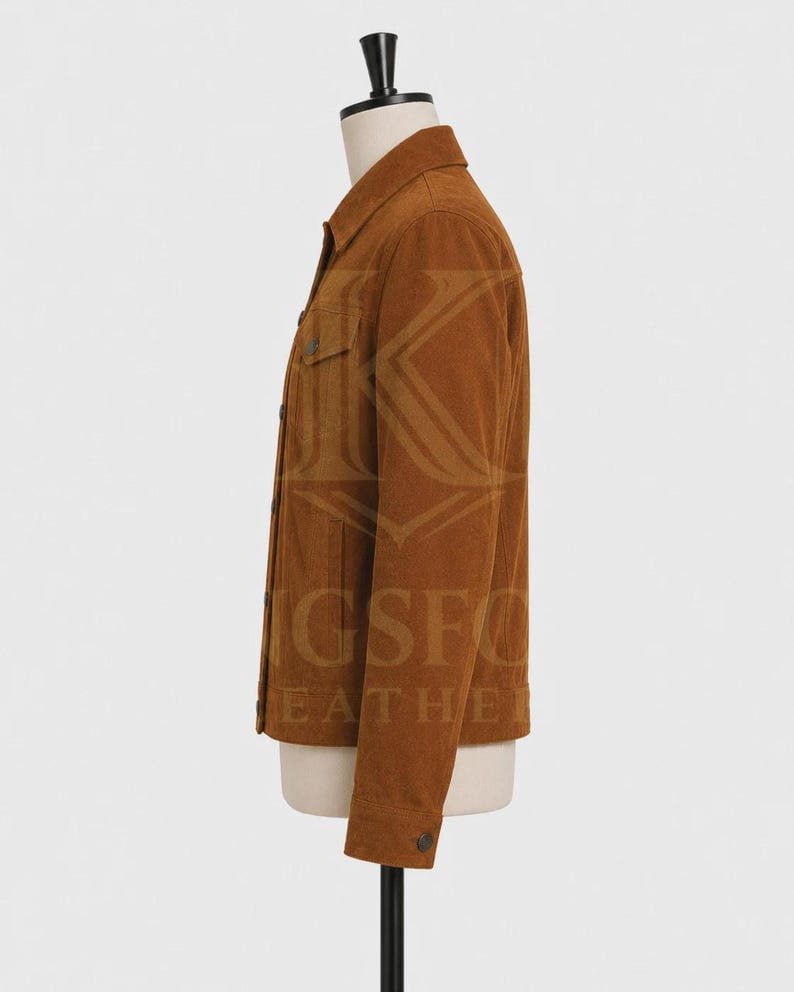 Brown suede trucker jacket, western cut thumbnail 3