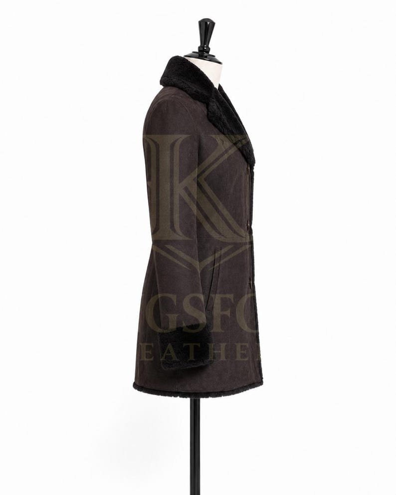 Brown suede coat, black faux fur thumbnail 3