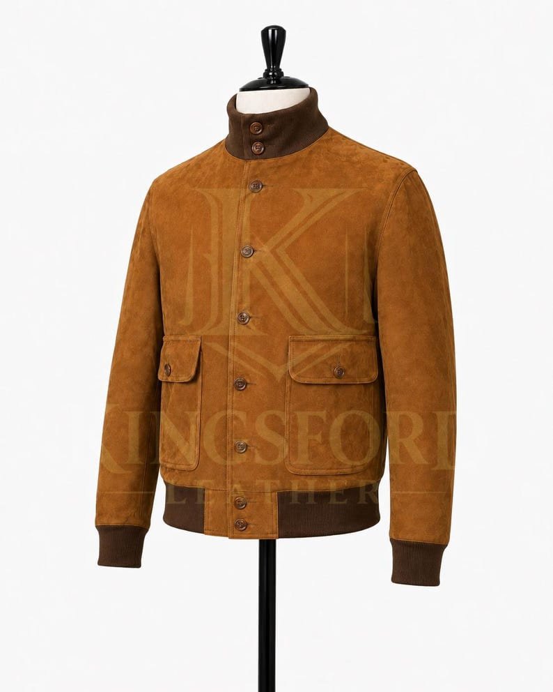 Brown suede A1 bomber, button front thumbnail 5