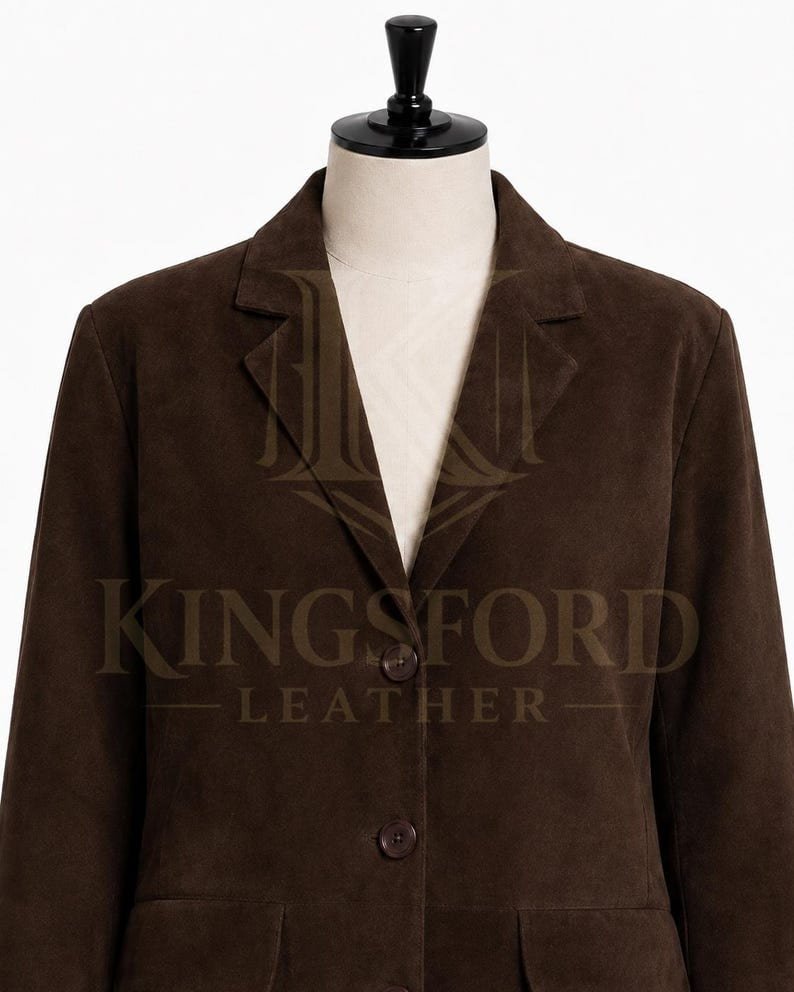 Brown suede blazer, oversized thumbnail 5